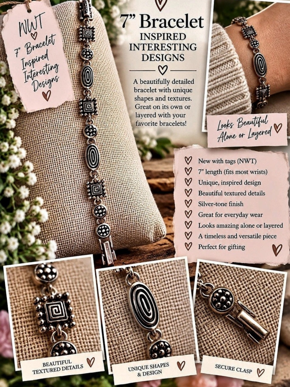 7 in Inspirational Charm Bracelet NWT